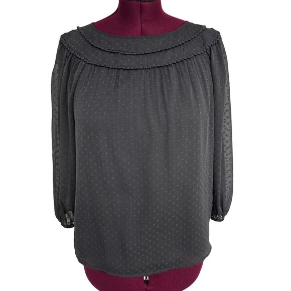 LOFT Tops - Women's LOFT Gray Swiss Dot 3/4 Sleeve Blouse Crochet Trim | Size Small